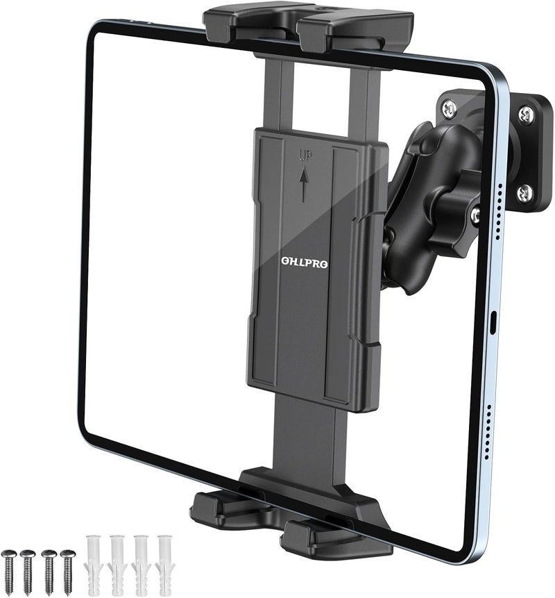 OHLPRO Tablet Wall Mount Holder, 360° Rotation for 5-13" iPad mini Pro Air, Fire HD, Galaxy Tab, Switch and Phone, Drilled Base with 3" Support Arm Stand, Adjustable Tilt - Image 1